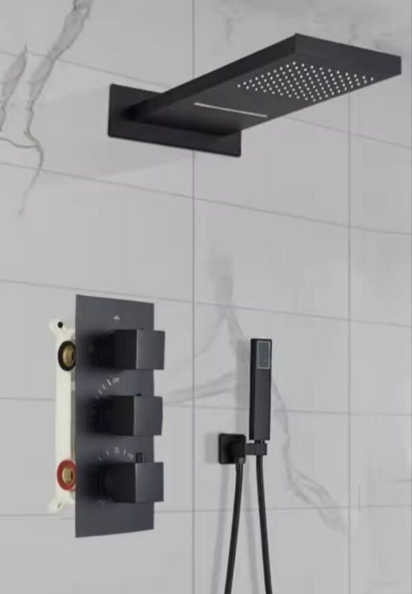 Sistem dus încastrat cu baterie termostatată negru mat