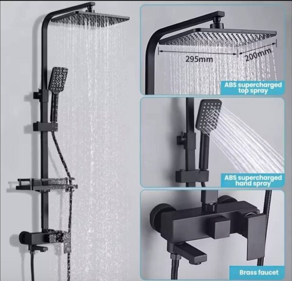 Sistem cadă-duș aparent cu baterie monocomandă negru mat